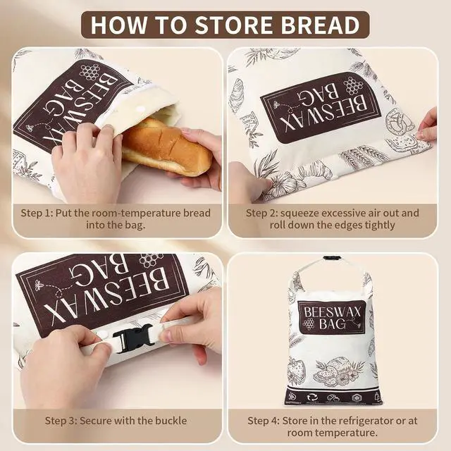 Alt view image 7 of 7 - 2-Pack Organic Beeswax Bread Bags for Sourdough, Removable Liner | Removable double-layer design for easier cleaning. XL 17 x 12 in bags fit sourdough boules, sandwich loaves and baguettes.