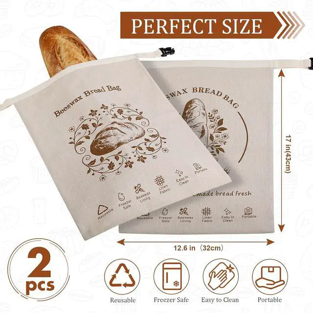 Alt view image 2 of 7 - Beeswax Bread Bags for Homemade Sourdough,2 Pack XL Reusable Bags | Natural beeswax coating keeps bread crusty & fresh. Easy to clean, freezer-friendly, reusable for sourdough, snacks & more.