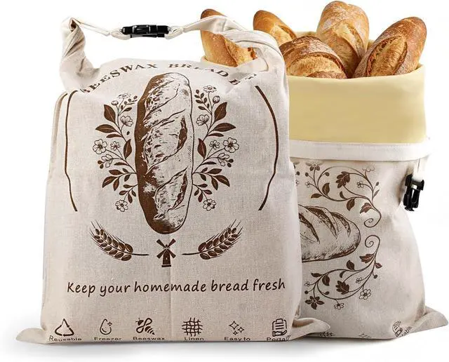Main image of Beeswax Bread Bags for Homemade Sourdough,2 Pack XL Reusable Bags | Natural beeswax coating keeps bread crusty & fresh. Easy to clean, freezer-friendly, reusable for sourdough, snacks & more.