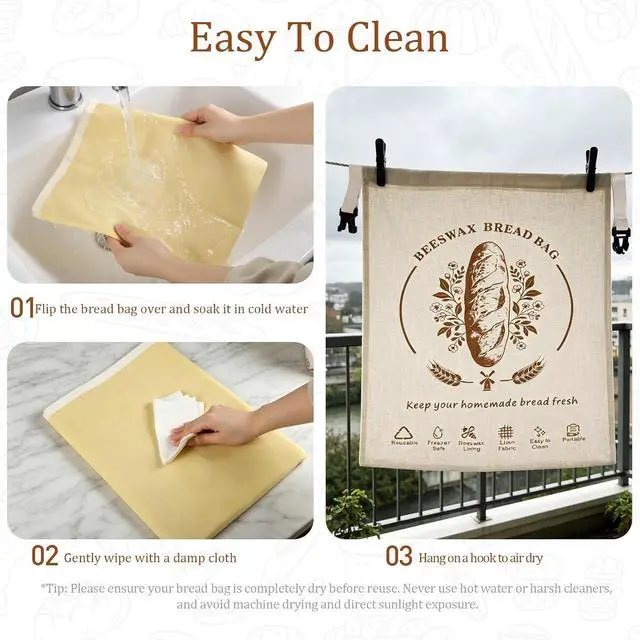Alt view image 4 of 7 - Beeswax Bread Bags for Homemade Sourdough,2 Pack XL Reusable Bags | Natural beeswax coating keeps bread crusty & fresh. Easy to clean, freezer-friendly, reusable for sourdough, snacks & more.
