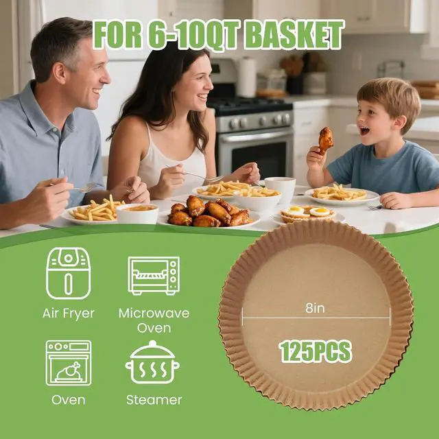Alt view image 2 of 7 - Air Fryer Paper Liners 125Pcs 8-inch Non stick and oil resistant round lined air fryer parchment paper easy to clean, durable, food grade - suitable for air fryers, ovens and microwaves (Round)