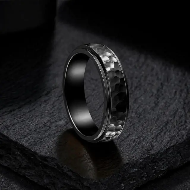 Alt view image 2 of 7 - Mens Fidget Rings Spinner Anxiety Rings for Men Black/Gold/Silver Size 6-13 | Stainless Steel Cool Ring for Him, Anti Stress Ring, Everyday Comfit Wear, Gift for Men