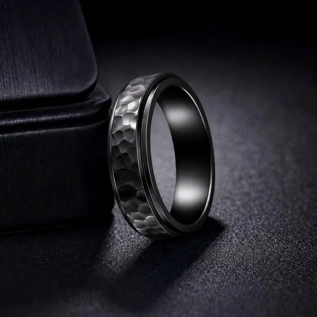 Alt view image 3 of 7 - Mens Fidget Rings Spinner Anxiety Rings for Men Black/Gold/Silver Size 6-13 | Stainless Steel Cool Ring for Him, Anti Stress Ring, Everyday Comfit Wear, Gift for Men