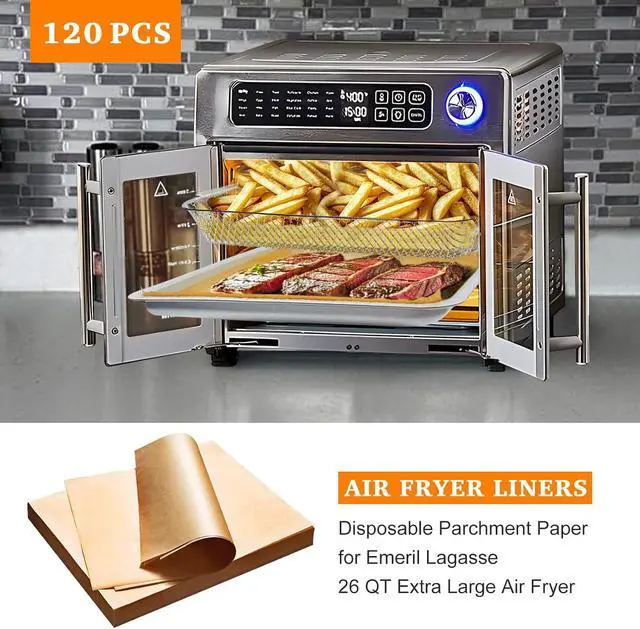 Alt view image 2 of 7 - KAWENDE 120 Pcs Air Fryer Liners, 10''x11'' Disposable Compatible with Emeril Lagasse 26 QT French Door 360 Air Fryer, Parchment Paper Sheets for Air Fryer Accessories