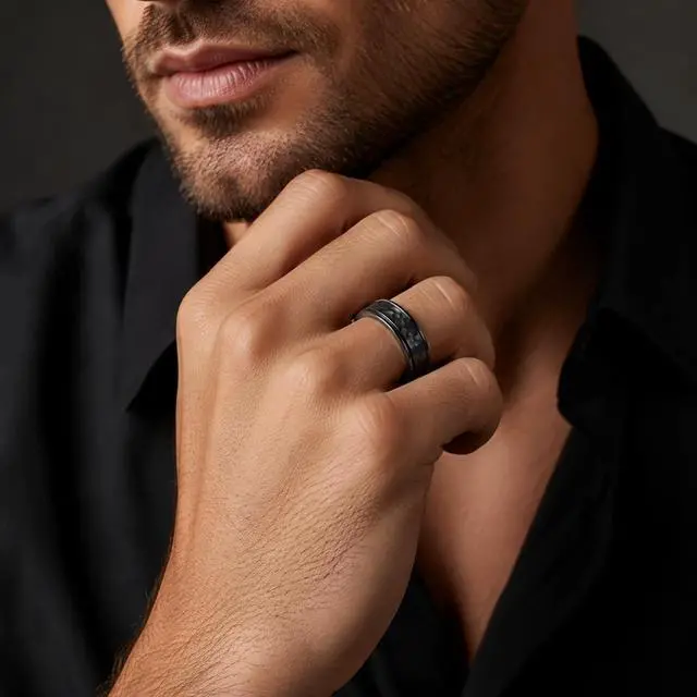 Alt view image 5 of 7 - Mens Fidget Rings Spinner Anxiety Rings for Men Black/Gold/Silver Size 6-13 | Stainless Steel Cool Ring for Him, Anti Stress Ring, Everyday Comfit Wear, Gift for Men