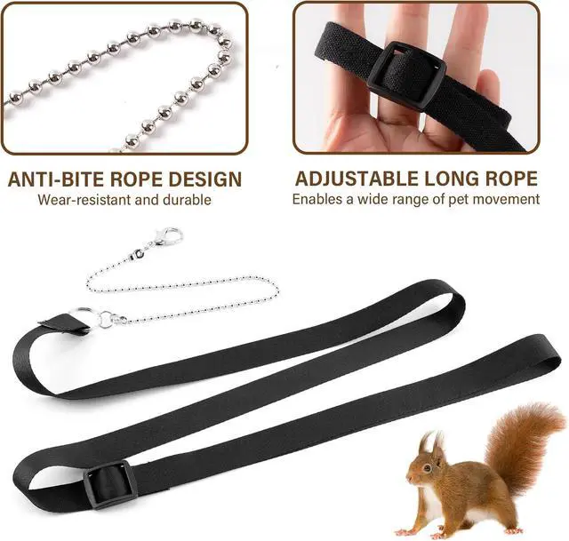 Alt view image 3 of 7 - 3Pcs Rat Harness and Leash, Small Animal Training Walking Vest Leash Adjustable Traction Rope Strap for Squirrel Gerbil Chinchilla Rat (Black)