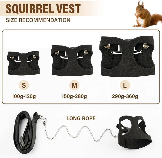 Alt view image 4 of 7 - 3Pcs Rat Harness and Leash, Small Animal Training Walking Vest Leash Adjustable Traction Rope Strap for Squirrel Gerbil Chinchilla Rat (Black)