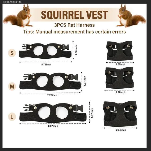 Alt view image 5 of 7 - 3Pcs Rat Harness and Leash, Small Animal Training Walking Vest Leash Adjustable Traction Rope Strap for Squirrel Gerbil Chinchilla Rat (Black)