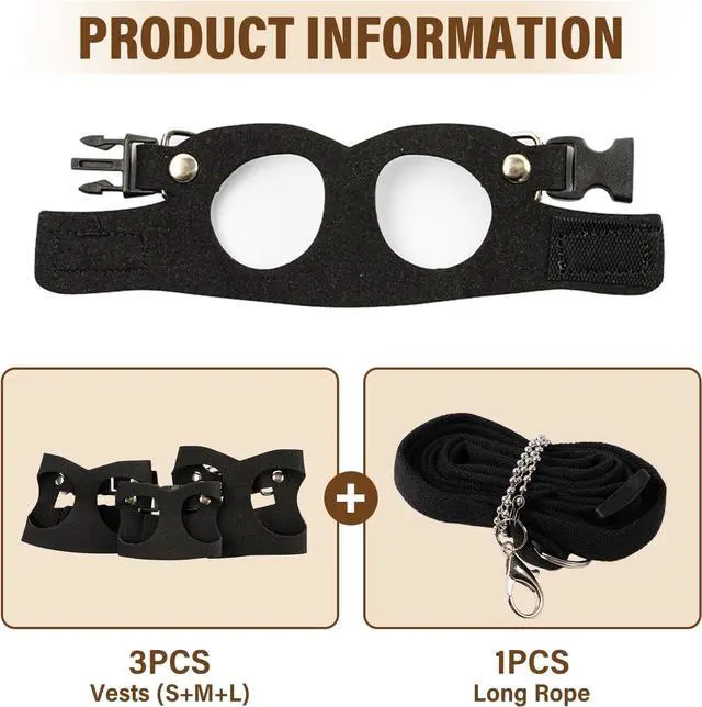 Alt view image 6 of 7 - 3Pcs Rat Harness and Leash, Small Animal Training Walking Vest Leash Adjustable Traction Rope Strap for Squirrel Gerbil Chinchilla Rat (Black)