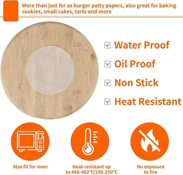 Alt view image 4 of 7 - Precut 4.5 Inch Parchment Sheets for Burger Press - 200pcs Patty Separator & Baking Rounds