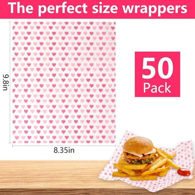 Alt view image 2 of 6 - MIDELONG 50PCS Wax Paper Sheets Food Wrapping Paper Greaseproof Waterproof Dry Waxed Deli Wraps Paper Sheets Non-Stick Liners Tissue for Bread Sandwich Burger,Heart Love Style
