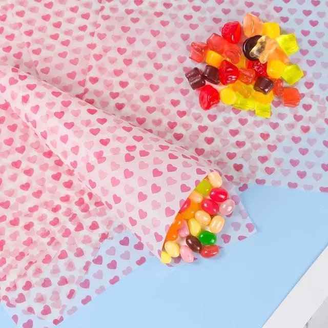 Alt view image 4 of 6 - MIDELONG 50PCS Wax Paper Sheets Food Wrapping Paper Greaseproof Waterproof Dry Waxed Deli Wraps Paper Sheets Non-Stick Liners Tissue for Bread Sandwich Burger,Heart Love Style
