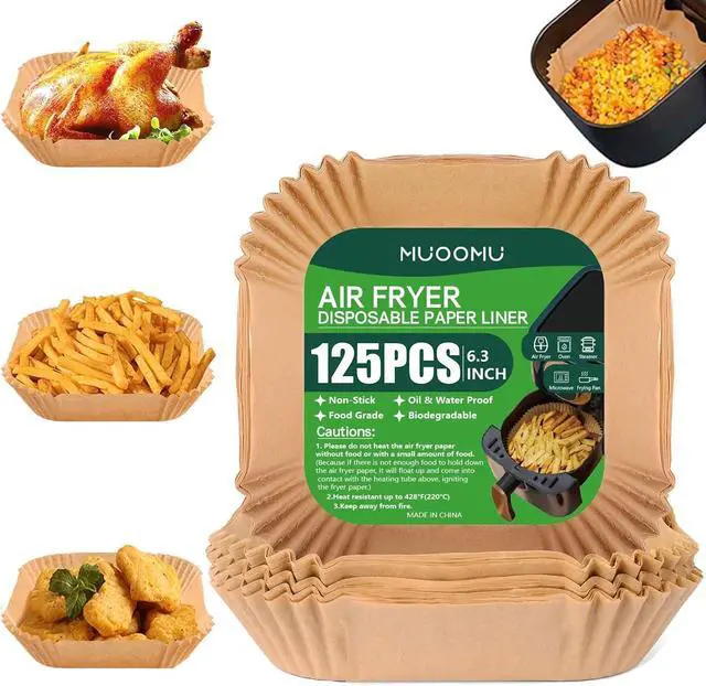 Main image of Air Fryer Disposable Paper Liners Square, Non-Stick Parchment, AirFryer Accessories for Baking Microwave Oven Frying Pan, Oil Proof, Water Proof (125PCS, 6.3inch)