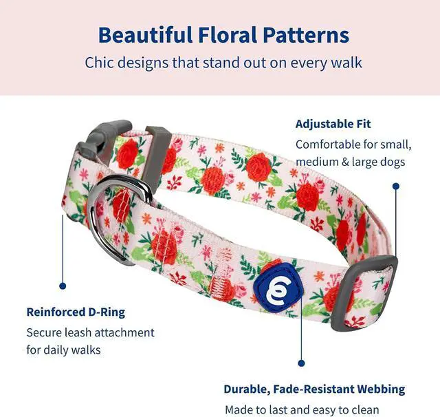 Alt view image 2 of 7 - Blueberry Pet Essentials Spring Scent Inspired Garden Floral Adjustable Dog Collar in Baby Pink, Large, Neck 18"-26"