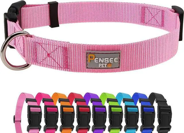 Main image of Basic Dog Collar, Adjustable Nylon for Medium Dogs, Pink | Quick Release,Metal D-Ring,