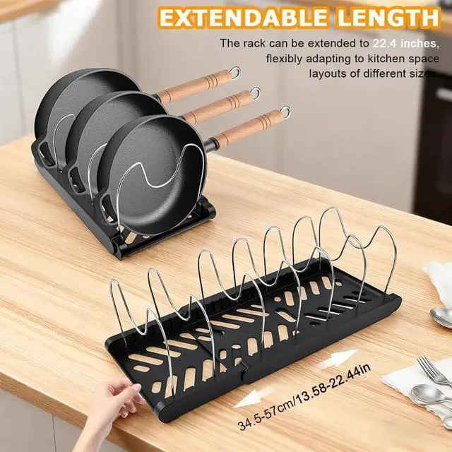 Alt view image 5 of 7 - Pots and Pans Organizer for under Cabinet, Expandable Pot Lid Holder with 10 Adjustable Compartment, Pan Organizer Inside Cabinet for Lids & Cookware(COLOR:Black)
