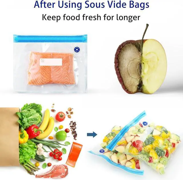 Alt view image 7 of 7 - Higfra Reusable BPA Free Vacuum Sealer Bags (8.5 * 8.5in), 31 Pcs (24 Pcs Vacuum Zipper Bag & 2 Seal Clips & 5 Air Valves), Plastic, Clear, Double Zipper Seal, Microwaveable, Food Storage, Cooking