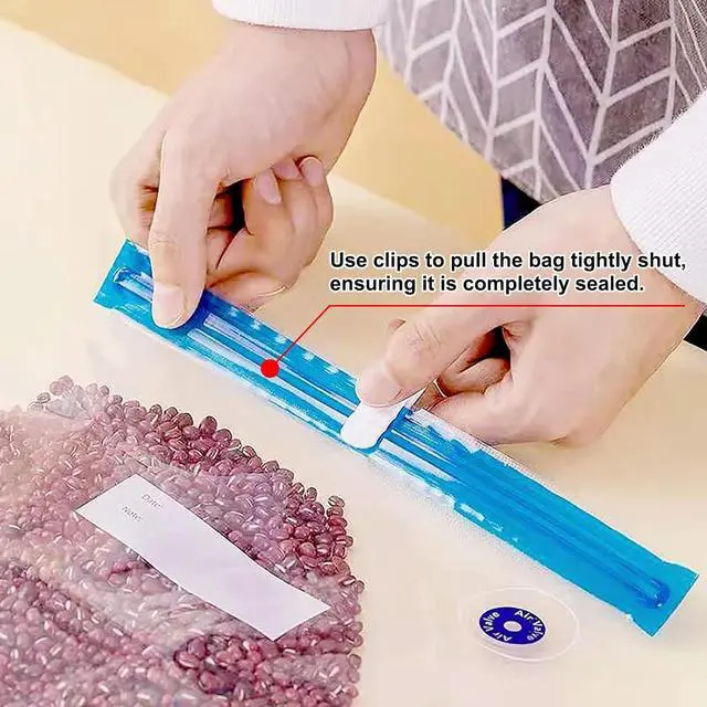 Alt view image 4 of 7 - Higfra Reusable BPA Free Vacuum Sealer Bags (8.5 * 8.5in), 31 Pcs (24 Pcs Vacuum Zipper Bag & 2 Seal Clips & 5 Air Valves), Plastic, Clear, Double Zipper Seal, Microwaveable, Food Storage, Cooking