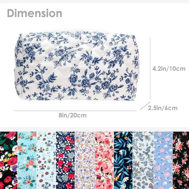 Alt view image 5 of 7 - PAZIMIIK Small Quilted Makeup Bag,Zipper Cosmetic Pouch,Jouy Blue | Elegant Cosmetic Bag Organizer for Women,Purse Storage Holds Makeup,Toiletries,Skincare,Beauty Essentials,Travel Items