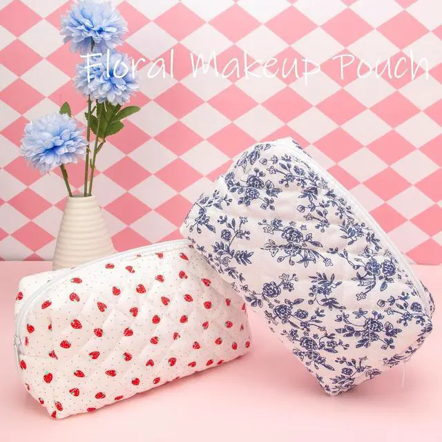 Alt view image 7 of 7 - PAZIMIIK Small Quilted Makeup Bag,Zipper Cosmetic Pouch,Jouy Blue | Elegant Cosmetic Bag Organizer for Women,Purse Storage Holds Makeup,Toiletries,Skincare,Beauty Essentials,Travel Items