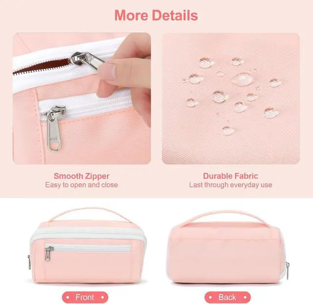 Alt view image 6 of 7 - Large Capacity Pencil Case - Pencil Pouch for Teen Girls, Aesthetic Pouch Organizer with 8 Compartments, Wide Opening Marker Bag for Middle High School College, Fits Calculator, Pink