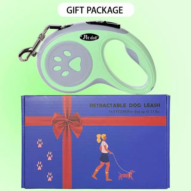 Alt view image 6 of 7 - 5M/16FT Retractable Dog Leash for Small Medium Dog, Green | Strong Nylon Tape, 360 Tangle-Free, One-Handed Brake, Pause, Lock, Fit for Dog Under 15 kg/33 lbs, Exquisite Package