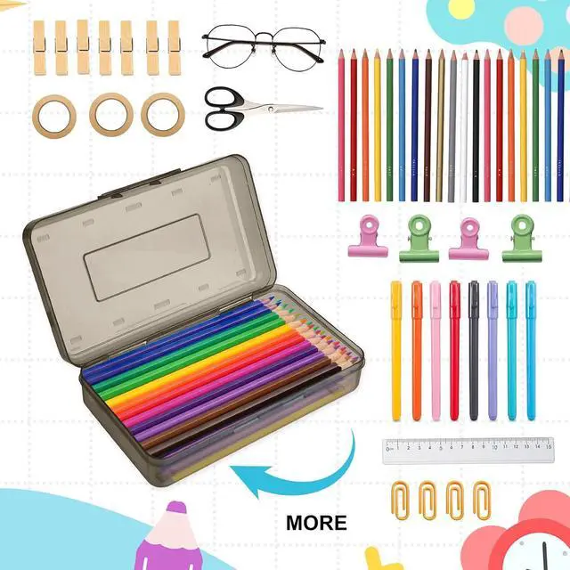 Alt view image 3 of 7 - 1 Pack Large Plastic Pencil Box Cute Black Hard Pencil Case Pouch Bag Big Clear Pen Holder for Desk Office Organizer Boys Girls Adults Kids Storage Marker Crayon Boxes Homeschool Class Supplies Bulk
