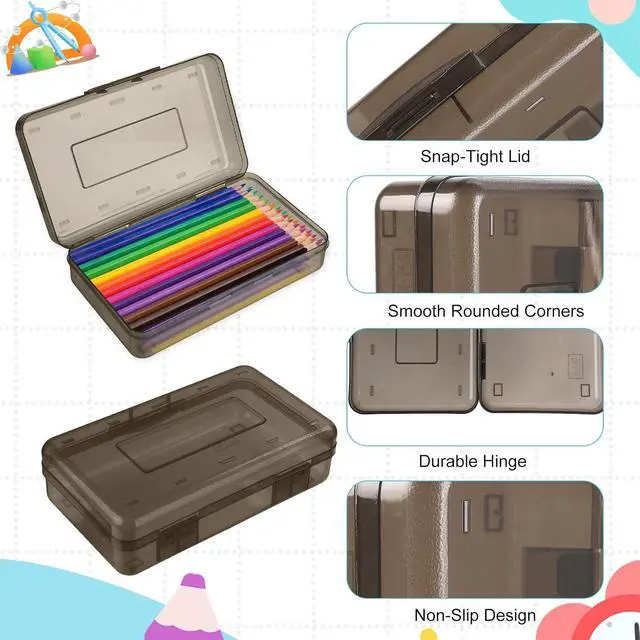 Alt view image 4 of 7 - 1 Pack Large Plastic Pencil Box Cute Black Hard Pencil Case Pouch Bag Big Clear Pen Holder for Desk Office Organizer Boys Girls Adults Kids Storage Marker Crayon Boxes Homeschool Class Supplies Bulk