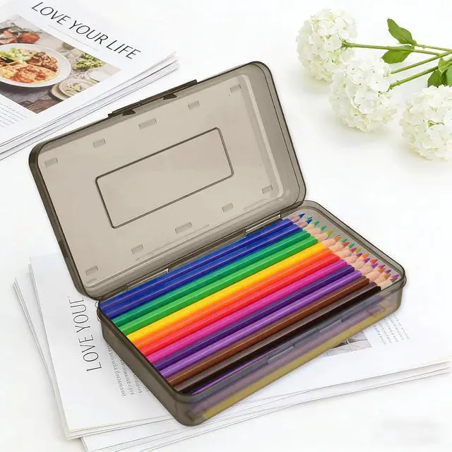 Alt view image 5 of 7 - 1 Pack Large Plastic Pencil Box Cute Black Hard Pencil Case Pouch Bag Big Clear Pen Holder for Desk Office Organizer Boys Girls Adults Kids Storage Marker Crayon Boxes Homeschool Class Supplies Bulk