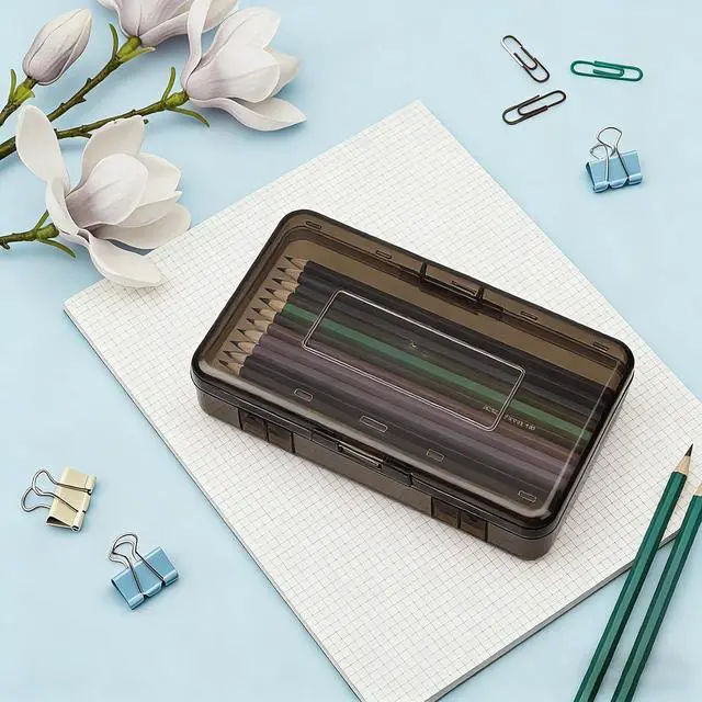 Alt view image 6 of 7 - 1 Pack Large Plastic Pencil Box Cute Black Hard Pencil Case Pouch Bag Big Clear Pen Holder for Desk Office Organizer Boys Girls Adults Kids Storage Marker Crayon Boxes Homeschool Class Supplies Bulk