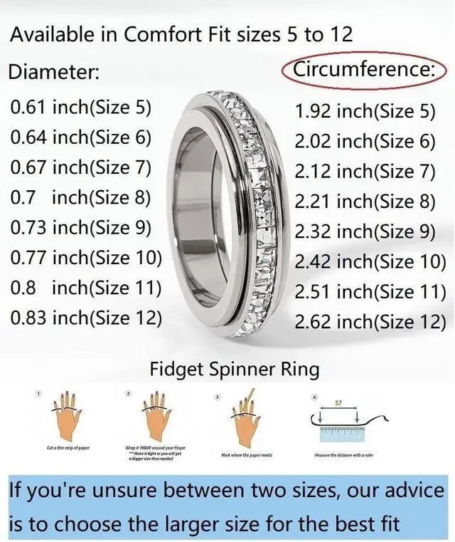 Alt view image 2 of 7 - Pingyongchang Titanium Steel Spinner Fidget Band Rings for Women Men Cubic Zirconia Rotatable Anxiety Relief Ring Wedding Promise Statement Jewelry Sizes 5-12