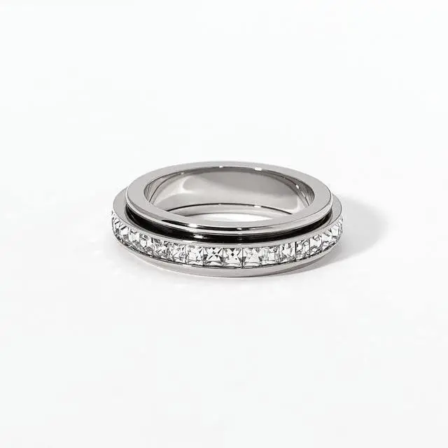 Alt view image 4 of 7 - Pingyongchang Titanium Steel Spinner Fidget Band Rings for Women Men Cubic Zirconia Rotatable Anxiety Relief Ring Wedding Promise Statement Jewelry Sizes 5-12