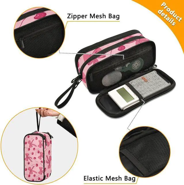 Alt view image 3 of 7 - ALAZA Bow Cherry Pink Pencil Case for Boys Girls Kids Pencil Pouch 3 Compartment Pen Bag Large Capacity Storage Pencil Holder School Students with Zipper