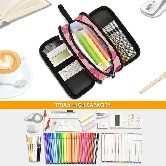 Alt view image 2 of 7 - ALAZA Bow Cherry Pink Pencil Case for Boys Girls Kids Pencil Pouch 3 Compartment Pen Bag Large Capacity Storage Pencil Holder School Students with Zipper