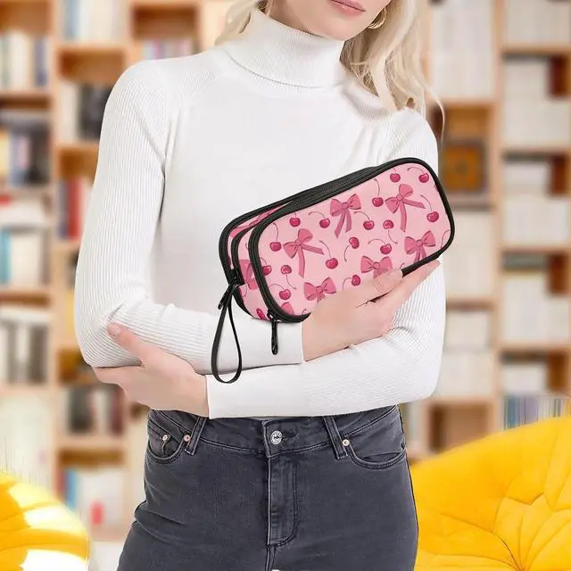 Alt view image 7 of 7 - ALAZA Bow Cherry Pink Pencil Case for Boys Girls Kids Pencil Pouch 3 Compartment Pen Bag Large Capacity Storage Pencil Holder School Students with Zipper