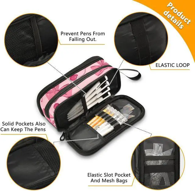 Alt view image 4 of 7 - ALAZA Bow Cherry Pink Pencil Case for Boys Girls Kids Pencil Pouch 3 Compartment Pen Bag Large Capacity Storage Pencil Holder School Students with Zipper