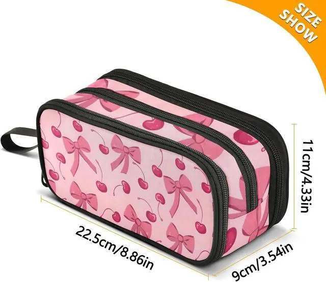 Alt view image 5 of 7 - ALAZA Bow Cherry Pink Pencil Case for Boys Girls Kids Pencil Pouch 3 Compartment Pen Bag Large Capacity Storage Pencil Holder School Students with Zipper