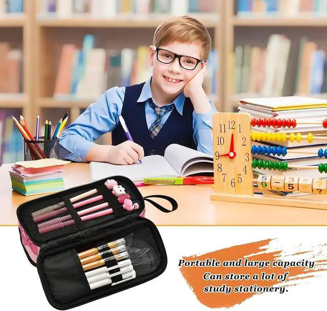 Alt view image 6 of 7 - ALAZA Bow Cherry Pink Pencil Case for Boys Girls Kids Pencil Pouch 3 Compartment Pen Bag Large Capacity Storage Pencil Holder School Students with Zipper