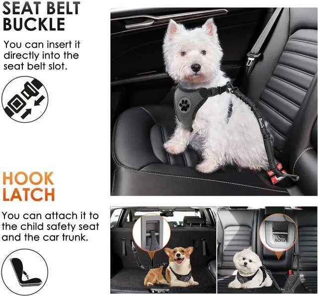 Alt view image 2 of 7 - SlowTon Dog Car Seat Belt, 3 in 1 Latch Bar Attachment Dog Safety Seatbelt | Hook Latch Bar& Seatbelt Buckle, Reflective, Heavy Duty Nylon, Durability, Easy of Use, for Travel Riding, Black, 27.5"