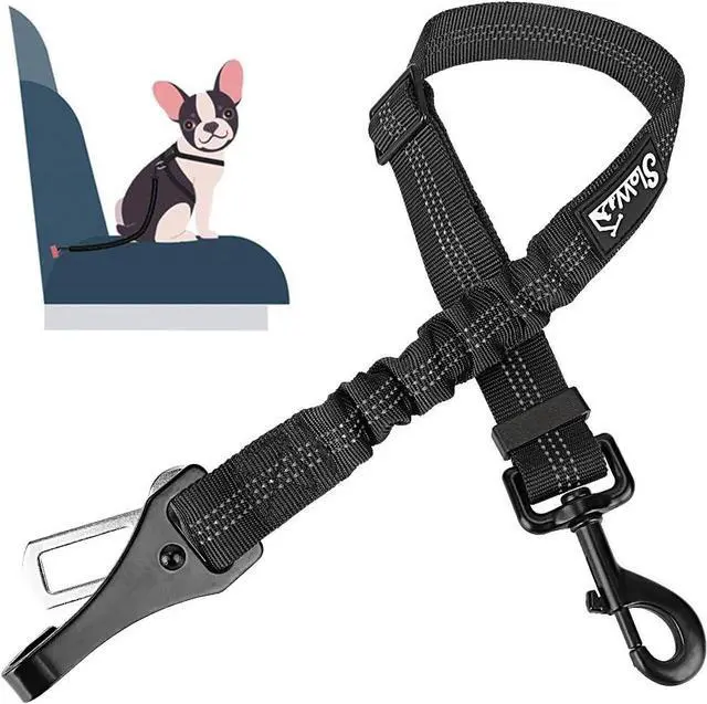Main image of SlowTon Dog Car Seat Belt, 3 in 1 Latch Bar Attachment Dog Safety Seatbelt | Hook Latch Bar& Seatbelt Buckle, Reflective, Heavy Duty Nylon, Durability, Easy of Use, for Travel Riding, Black, 27.5"