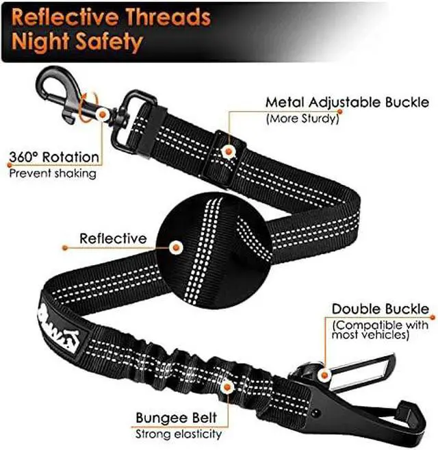 Alt view image 3 of 7 - SlowTon Dog Car Seat Belt, 3 in 1 Latch Bar Attachment Dog Safety Seatbelt | Hook Latch Bar& Seatbelt Buckle, Reflective, Heavy Duty Nylon, Durability, Easy of Use, for Travel Riding, Black, 27.5"