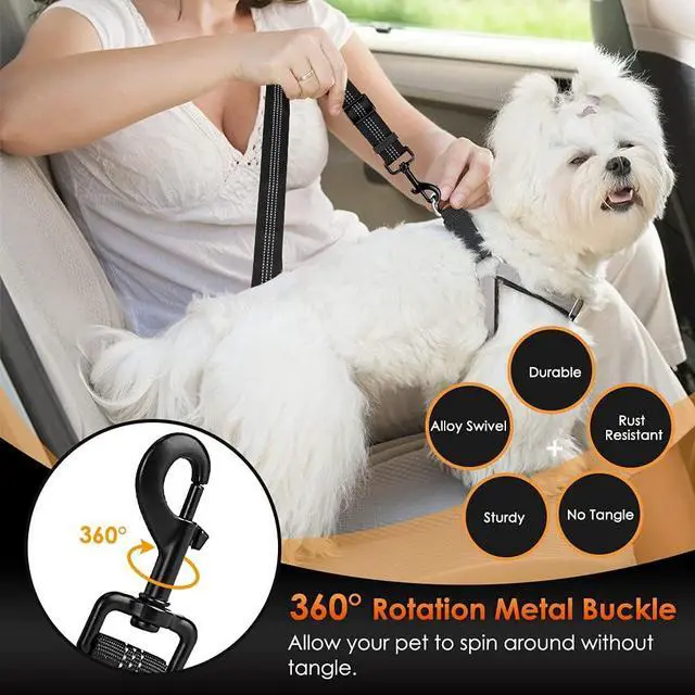 Alt view image 4 of 7 - SlowTon Dog Car Seat Belt, 3 in 1 Latch Bar Attachment Dog Safety Seatbelt | Hook Latch Bar& Seatbelt Buckle, Reflective, Heavy Duty Nylon, Durability, Easy of Use, for Travel Riding, Black, 27.5"