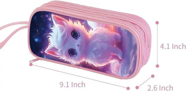 Alt view image 2 of 6 - HiMagics Cute Fox Pink Children's Pencil Case,Large Capacity Zipper Pencil Pouch Bag for Elementary Middle Junior School Girls With Two Compartments Girl Pen Box,Fits Ages 5-18 yrs Kids