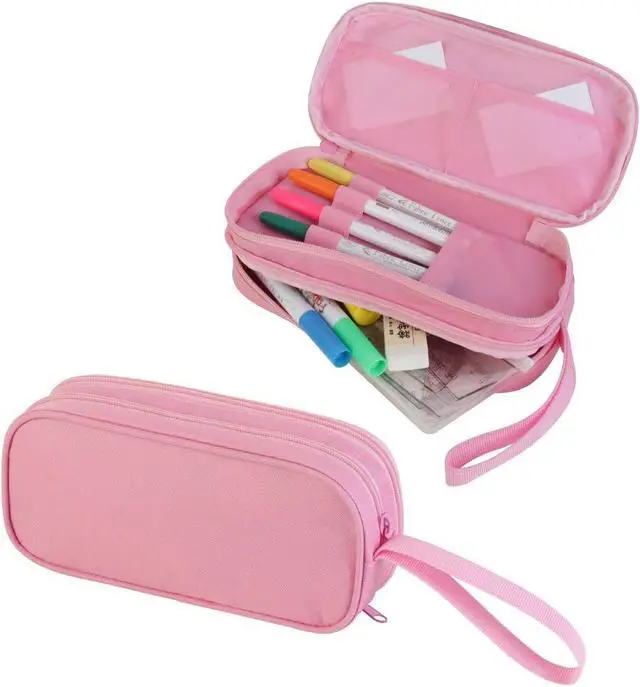 Alt view image 3 of 6 - HiMagics Cute Fox Pink Children's Pencil Case,Large Capacity Zipper Pencil Pouch Bag for Elementary Middle Junior School Girls With Two Compartments Girl Pen Box,Fits Ages 5-18 yrs Kids