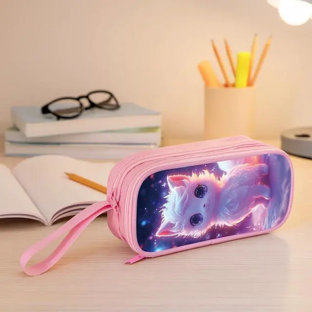 Alt view image 5 of 6 - HiMagics Cute Fox Pink Children's Pencil Case,Large Capacity Zipper Pencil Pouch Bag for Elementary Middle Junior School Girls With Two Compartments Girl Pen Box,Fits Ages 5-18 yrs Kids
