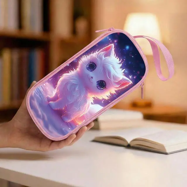 Alt view image 6 of 6 - HiMagics Cute Fox Pink Children's Pencil Case,Large Capacity Zipper Pencil Pouch Bag for Elementary Middle Junior School Girls With Two Compartments Girl Pen Box,Fits Ages 5-18 yrs Kids