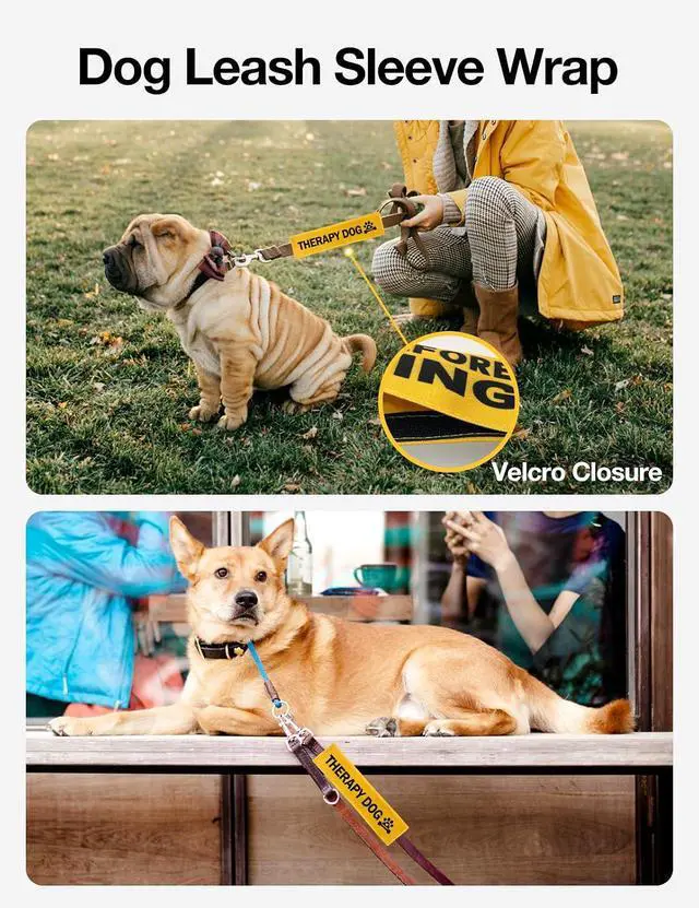 Alt view image 2 of 6 - Yellow Emotional Support Dog Leash Sleeve - Therapy Dog Safety Alert Hanging ID Patch Tag, Pet Gift for Dog Owners