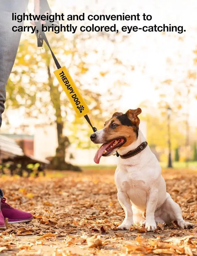 Alt view image 5 of 6 - Yellow Emotional Support Dog Leash Sleeve - Therapy Dog Safety Alert Hanging ID Patch Tag, Pet Gift for Dog Owners