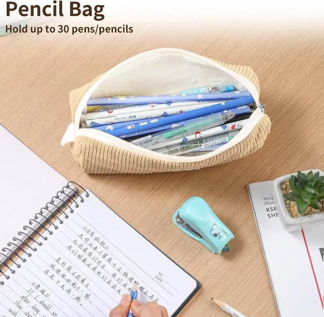 Alt view image 5 of 7 - Soft Corduroy Pencil Case Pouch - Small Stationery Pen Bag Apricot | Cute Aesthetic Design, Smooth Zipper, Compact Makeup Pouch, Ideal for School, Daily Use, Travel, for Girls, Boys, Students