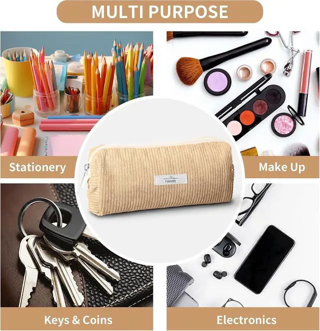Alt view image 7 of 7 - Soft Corduroy Pencil Case Pouch - Small Stationery Pen Bag Apricot | Cute Aesthetic Design, Smooth Zipper, Compact Makeup Pouch, Ideal for School, Daily Use, Travel, for Girls, Boys, Students